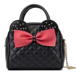 Chic Black Quilted Handbag with Red Bow